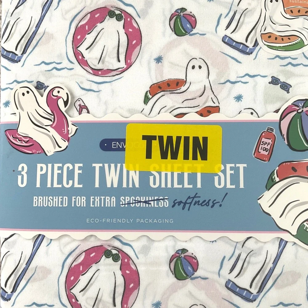 Envogue Ghost Pool Party 3 Piece Twin Sheet Set Summerween Spooky Softness NEW